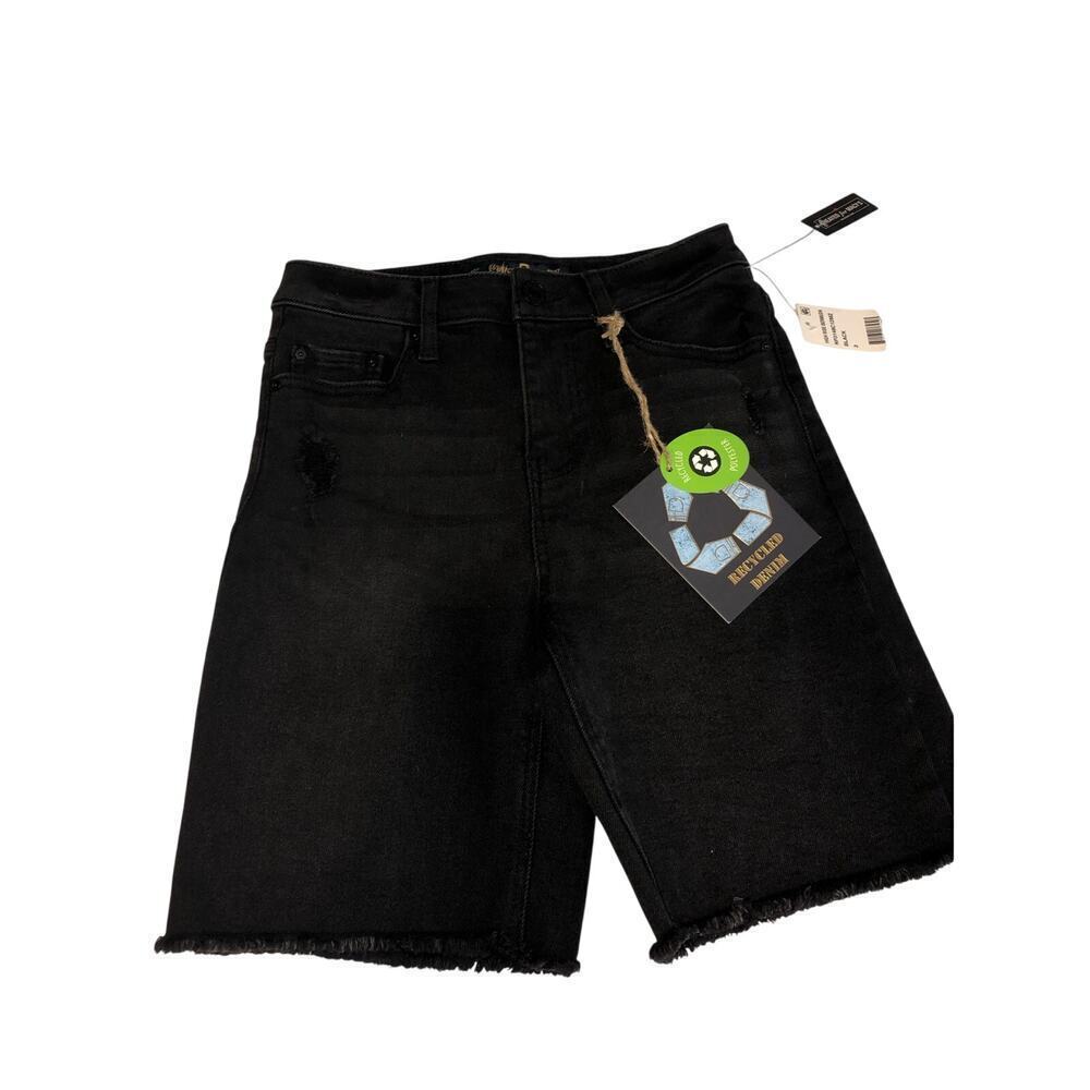 High Rise Bermuda Shorts Jorts Black Denim Size 3 or 25 Distressed Cut Off NEW